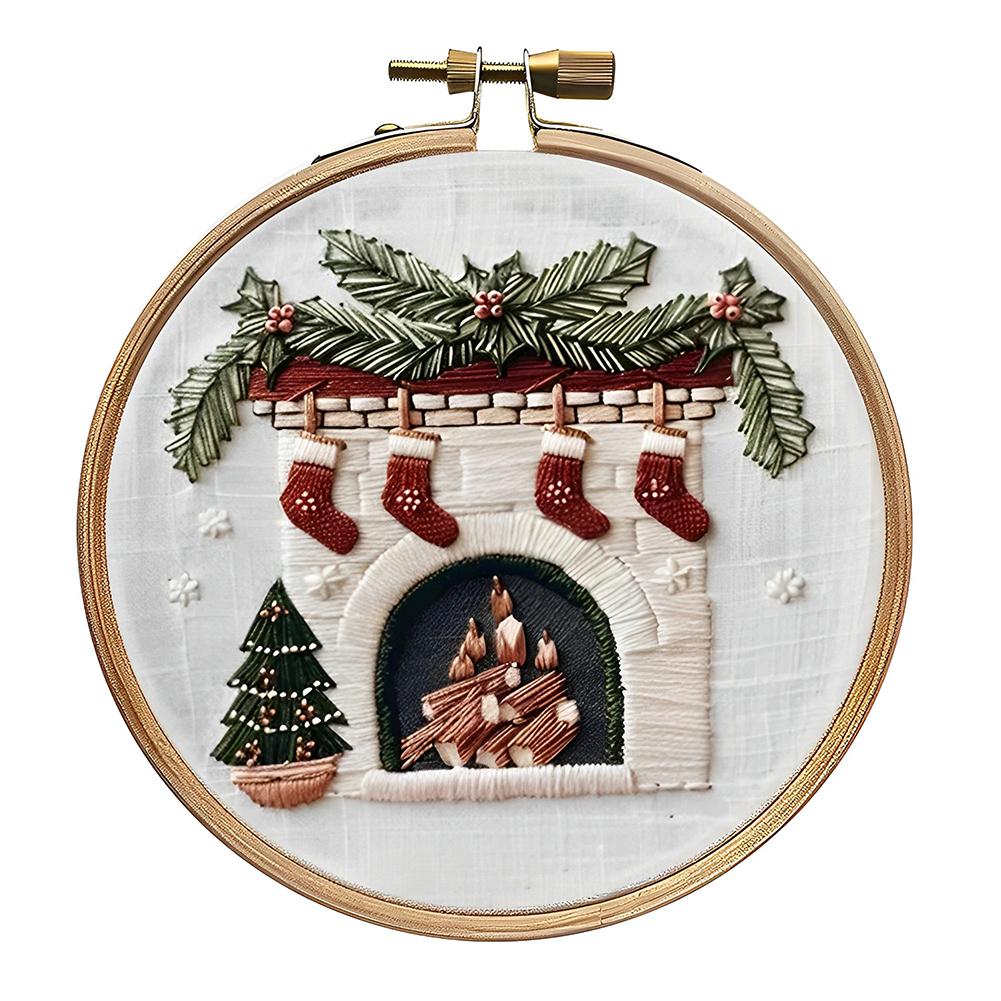 Christmas Embroidery Starter Kit Cross Stitch Set Includes Hoop Cloth Threads DIY Embroidery Kit for Beginners Adults