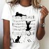 Футболка с принтом Cat&Sheet Music, повседневная, с круглым вырезом и коротким рукавом, летняя дышащая женская одежда, футболка больших размеров