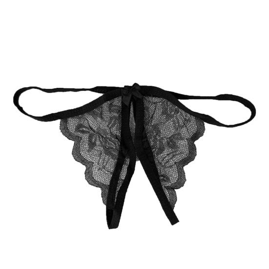 Women Panties Lace Open Crotch See-through Bow-knot Decor Solid Color Thongs G-string Lady Low Waist Thin Intimate Women Underwear