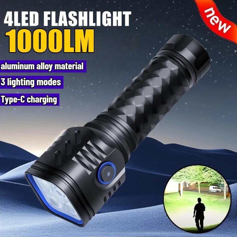 Перезаряжаемый светодиодный фонарик с 3 режимами, быстрая зарядка Type-C, 4 светодиодный фонарь, портативный фонарик для ночной работы и использования в чрезвычайных ситуациях