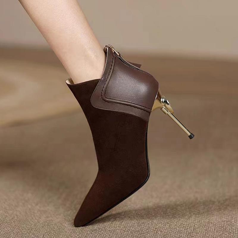 Мода Высокие каблуки Женские Ботильоны Сексуальный Острый Носок Дизайнерская Обувь Зимняя Мода Новые Туфли-Лодочки 2025 Платье Новые Роскошные Сапоги Mujer Zapatos