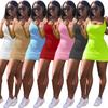 European & American Style Women's Solid Color U-Neck Dungaree Suspender Dress