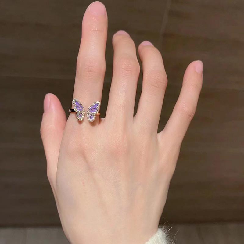 Enamel Colorful Butterfly Ring For Women Adjustable Open Design Unique And Jewelry Chic