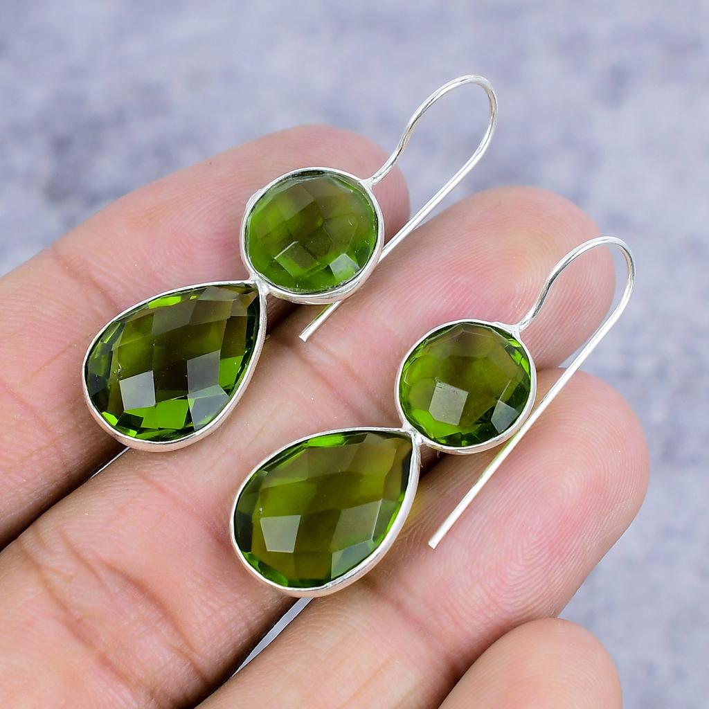 Peridot Gemstone Handmade 925 Sterling Silver Jewelry Earring 1.77" M-2625