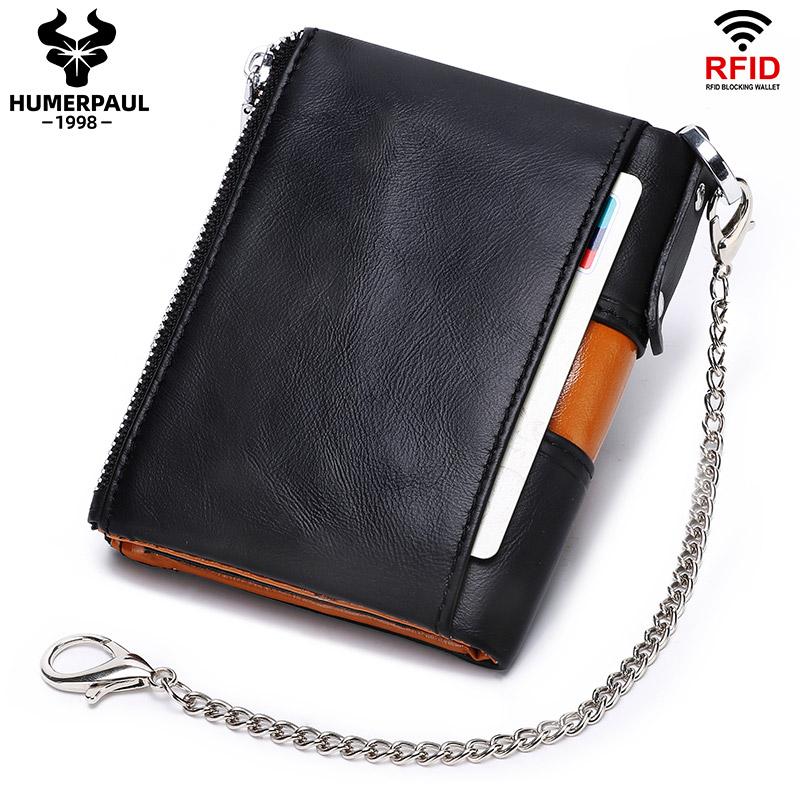 Humerpaul Genuine Leather Wallet Men Coin Purse Hasp Black Color With Chain Male Wallet Portomonee PORTFOLIO Money Bag Small