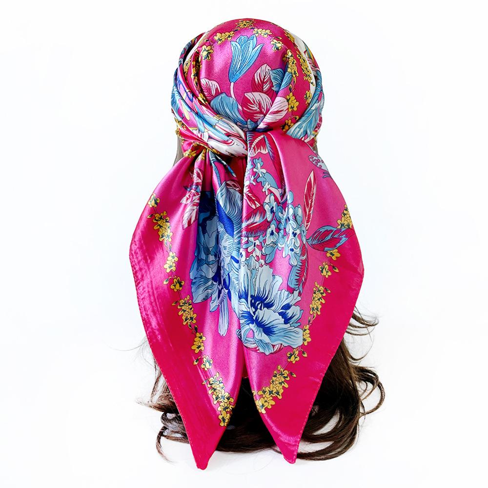 Classic cashew-patterned silk scarf for women, shawl, faux silk headscarf, 90cm square scarf