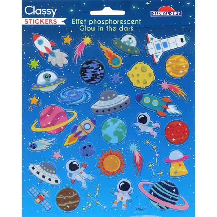 Autocollants phosphorescents - Astronautes et fusées - colorés