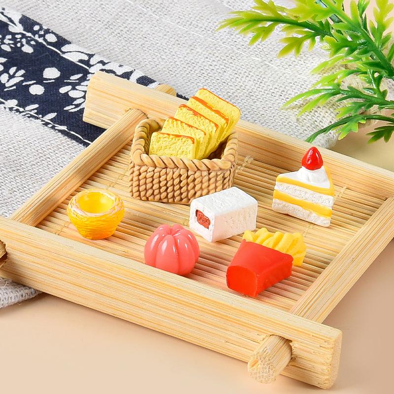 1Set 1:12 Dollhouse Miniature Cake Bread Egg Tart Teapot Basket Tray Breakfast Food Model Kitchen Decor Kid Pretend Play Toy