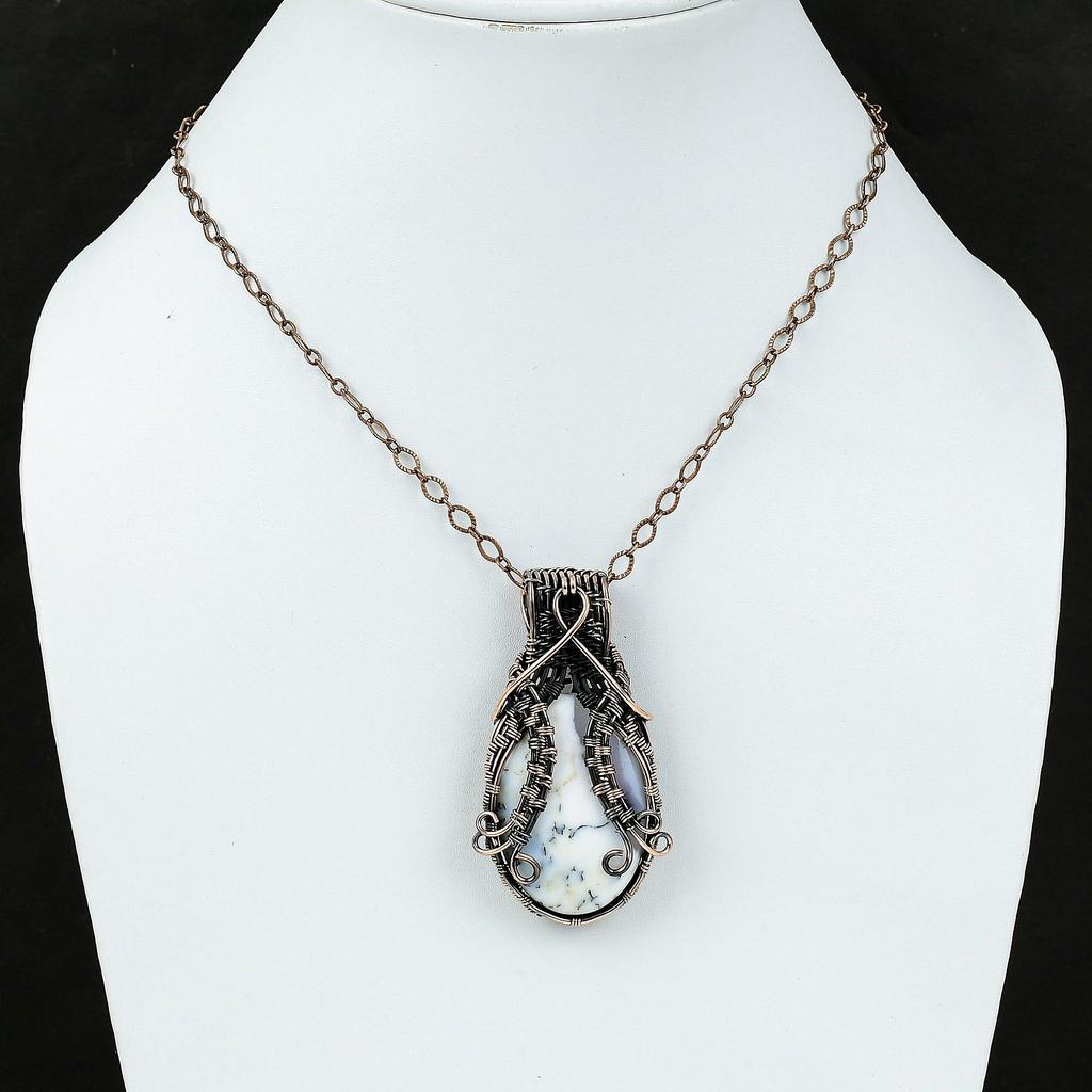 Dendrite Opal Copper Pendant Copper Wire Wrapped Jewelry Handmade Designer Pendant Wire Wrapped Pendant Gemstone Copper Jewelry Gift For Her