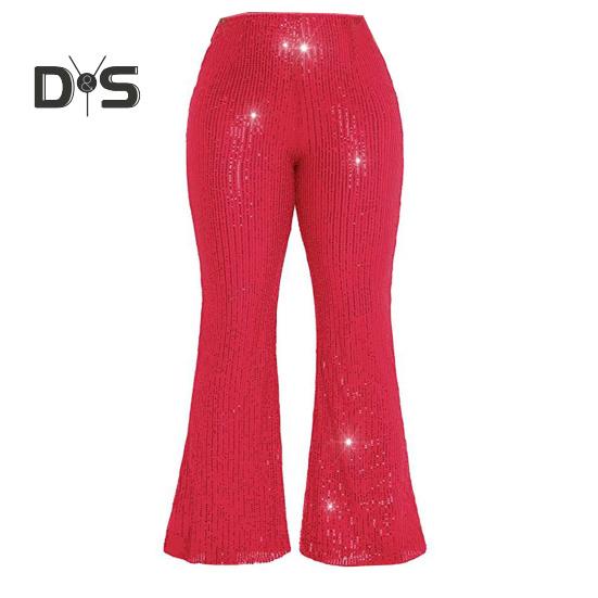 Women High Waist Sparkling Pants Wide Leg Flared Trousers Sequin Bling Party Slacks Glitter Night Out Pants Clubwear