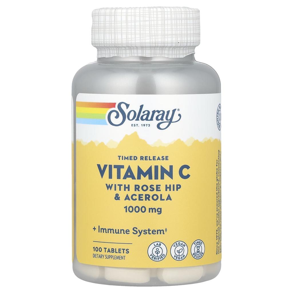 Solaray, extended-release vitamin C, with rose hips and acerola, 1,000 mg, 100 tablets