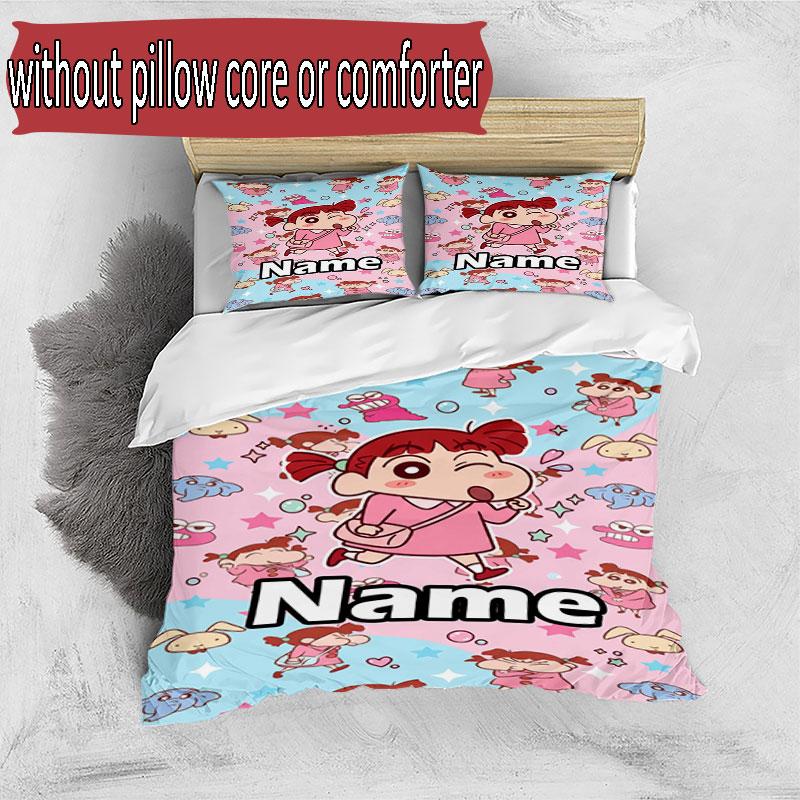 3pcs Duvet Cover Set (1*Duvet Cover + 2*Pillowcase, Without Core), Custom Name Crayon Shin chan Pattern Bedding Set, Home Bedroom Decor Gift