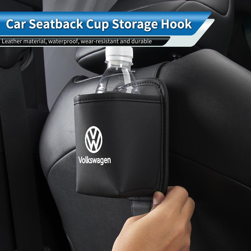 Car Soft Leather Seatback Water Cup Holder Storage Box For VW GTI Polo Passat Scirocco Golf Tiguan Jetta T-ROC Touareg Touran CC zl7