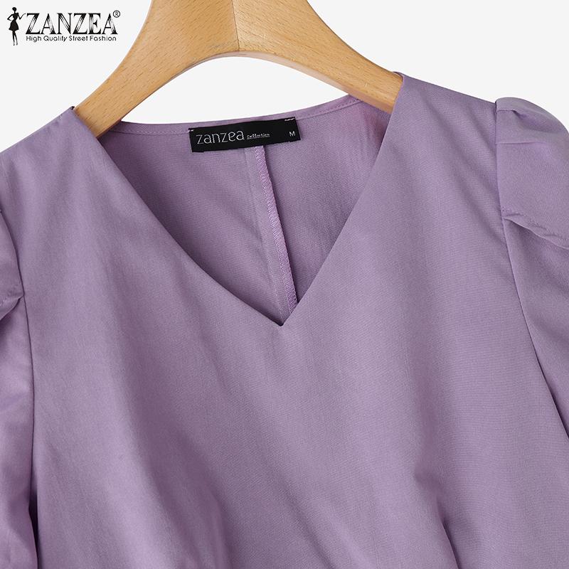 ZANZEA Женская повседневная летняя блузка с коротким рукавом и V-образным вырезом