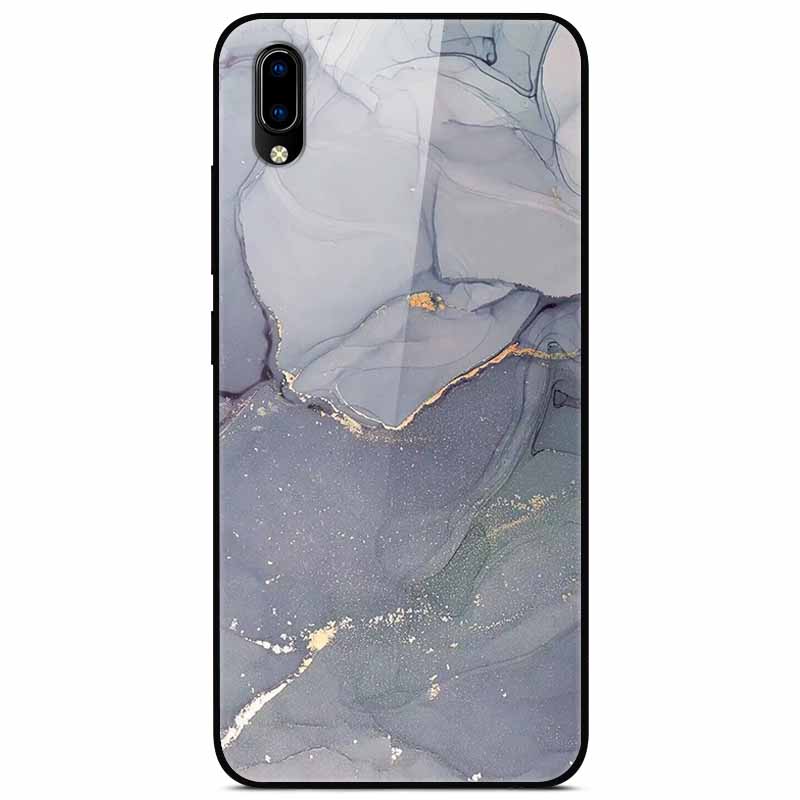 Case Tempered Glass Hard Clear Phone Case For Vivo Y91C Protector Shockproof Marble Fundas Coque