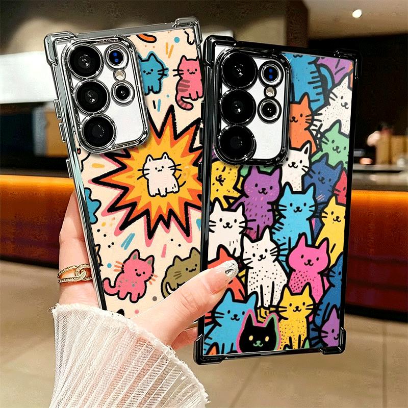Мультяшная тематика милых кошек Покрытие Чехол для телефона Для Samsung Galaxy S24 S25 FE S26 Edge S23 Ultra S22 S21 Plus S20 Противоударный Подушка безопасности C
