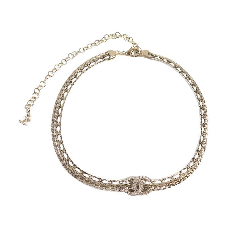 Chanel Кожа Овцы Белый Кристалл Золото 18K Ожерелье Женское
