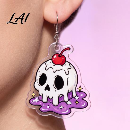 Unique Gothic Dangle 1 Pair Acrylic Halloween Earrings for Women 2D Flat Cute Cartoon Playful Dark Style Ghost Skull Drop Earrings Holiday