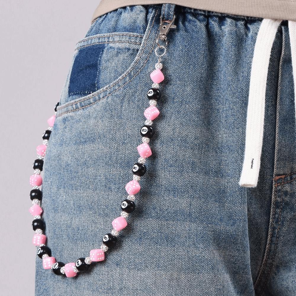 Billiard Ball Metal Pants Chain Zinc Zinc Zinc Alloy Punk Belt Chain Fashion Colorful Dice Waist Chain Male
