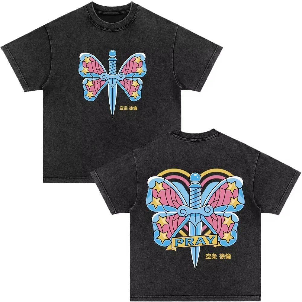 Japanese Anime Jojo Bizarre Adventure Vintage Washed T-Shirt Killer Queen Graphic T Shirts Men Women Cosplay Oversized T-shirt