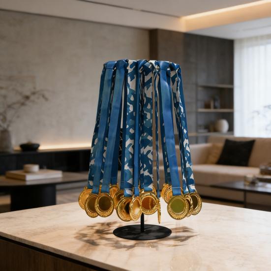 Rotating Medal Display Stand Wall Safety Medal Hanger No Drilling 360 Degrees Spin Holds 45+ Medals Heavy-Duty Metal Base Quick Assembly Sports Awards