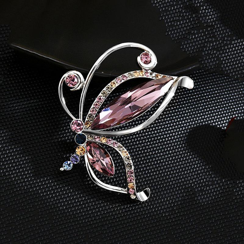 Retro Butterfly Crystal Brooch Women'S Ins Trendy Temperament Pin Anti-Light Buckle Suit High-End Corsage Personalized Accessories