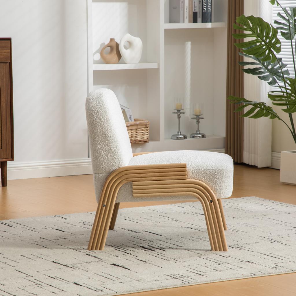 Scandinavian Fabric Lounge Chair – Soft Chenille Fabric and Sturdy Wood Frame, Ideal for Living Room & Bedroom-Ivory