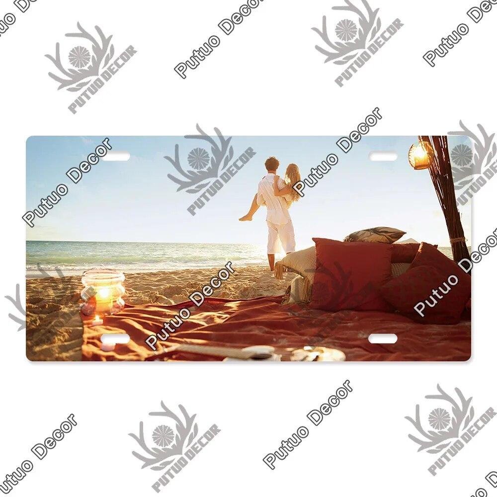 Putuo Decor Beach Licenses Plate Vintage Tin Sign Plaque Metal Car Plate for Living Room Door House Home Wall Art Decor