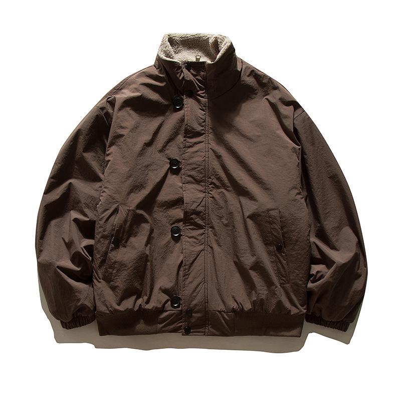 Japanese Retro Stand Collar Lambswool Jacket - Oversized, Warm, Versatile Outdoor Winter Coat