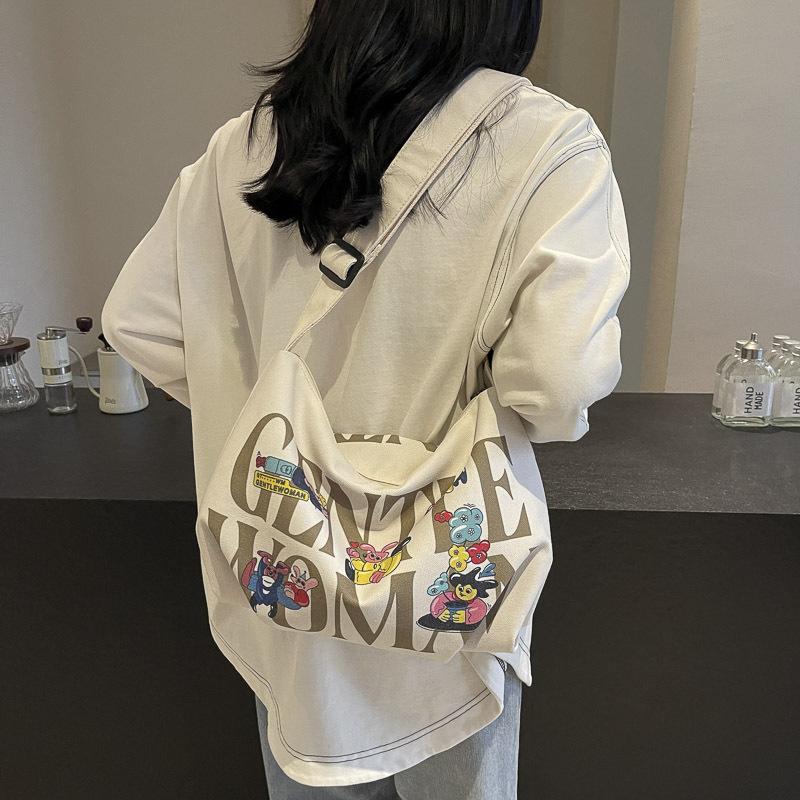 Холщовая сумка с алфавитом женская большой вместимости 2025 новая повседневная ручная тканевая сумка студенческая для занятий на плечо сумка для отдыха