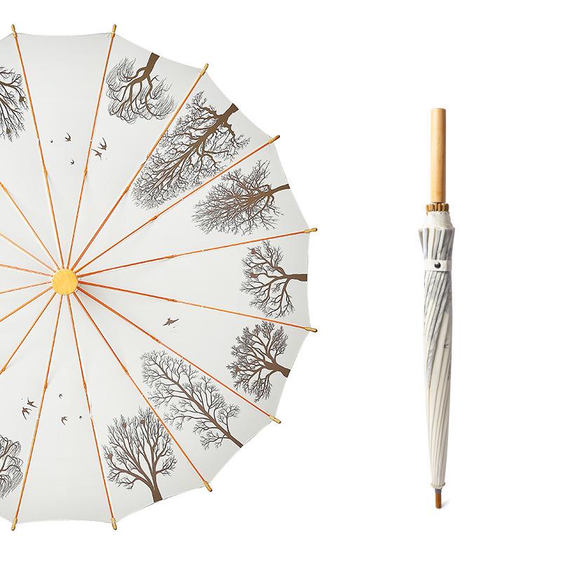 Зонт с деревянной ручкой Guofeng, зонт из цельного дерева с длинной ручкой, сверхлегкий зонт с 16 костями, зонт в стиле ретро