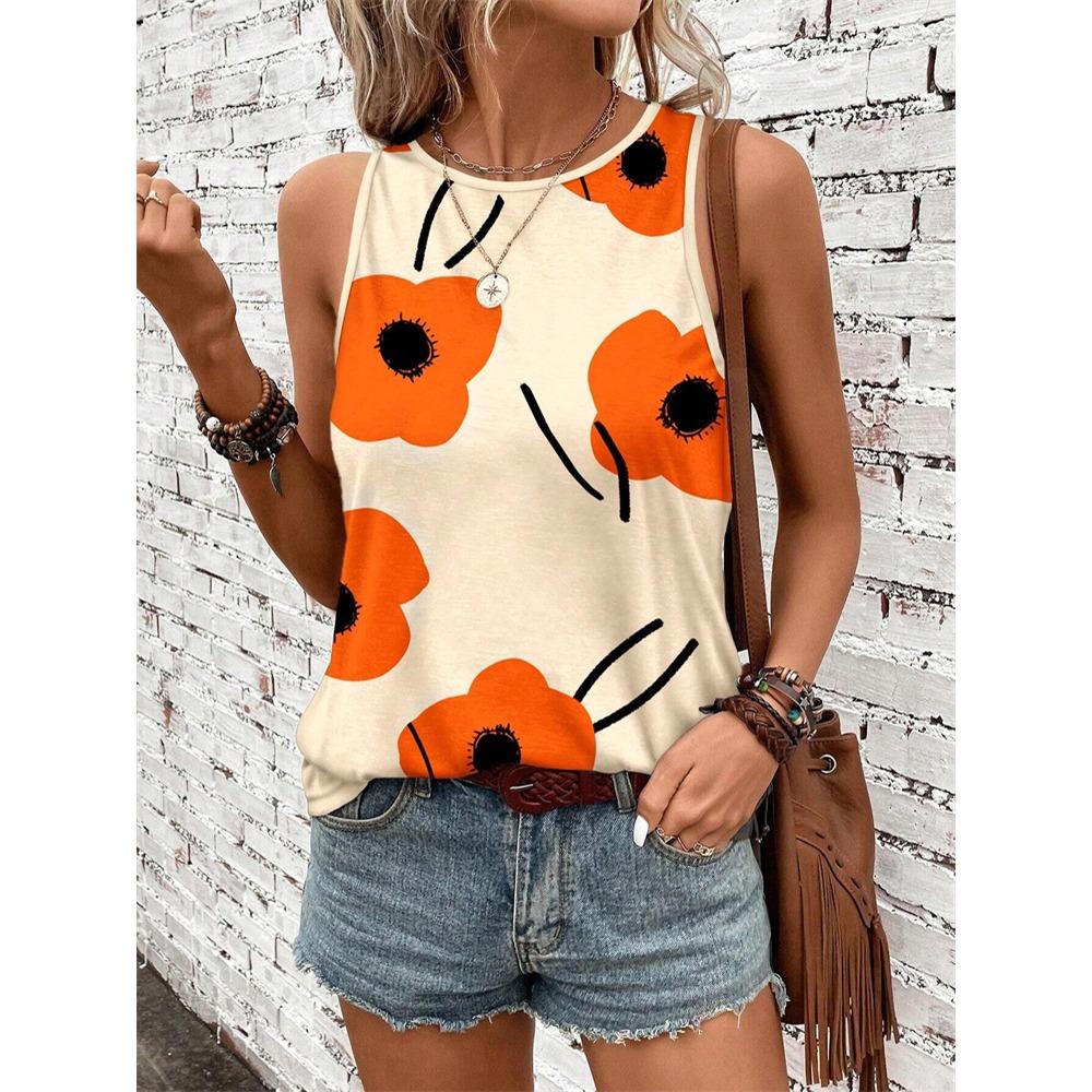 Guitar And Alphabet Print Ladies Tank Top Outdoor Street Country Concert Ladies Fashion Tank Top Everyday Casual Sleeveless Top