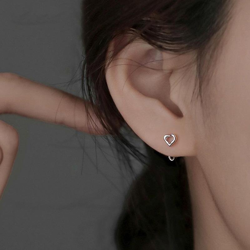 Love Ear Hook Exquisite Exquisite Versatile Sweet Mori Small Stud Earrings Commuting Fashion Hollow Design Heart Earrings