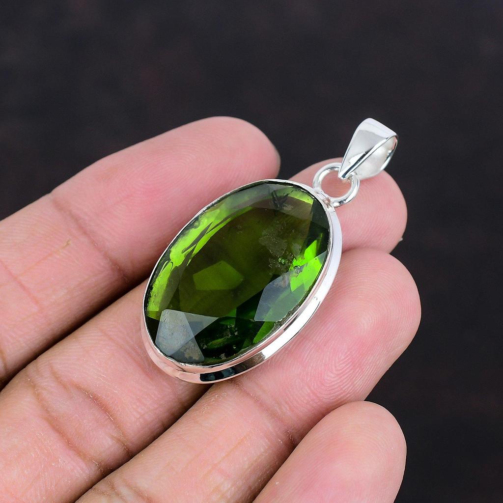 Faceted Peridot Pendant Original Gemstone Pendant Unique Jewelry Handmade Pendant 925 Sterling Silver Pendant Peridot Jewelry Wedding Gifts