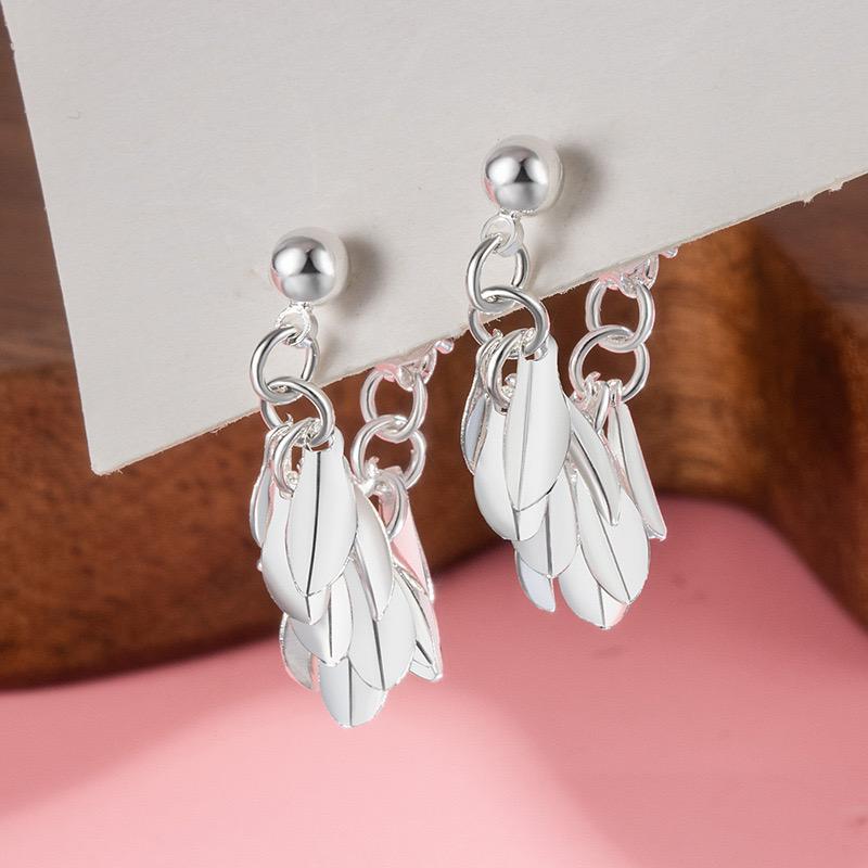 BF CLUB 925 Sterling Silver Earrings For Women Trendy Simple Leaf Tassel Earring Jewelry Prevent Allergy Party Accessories