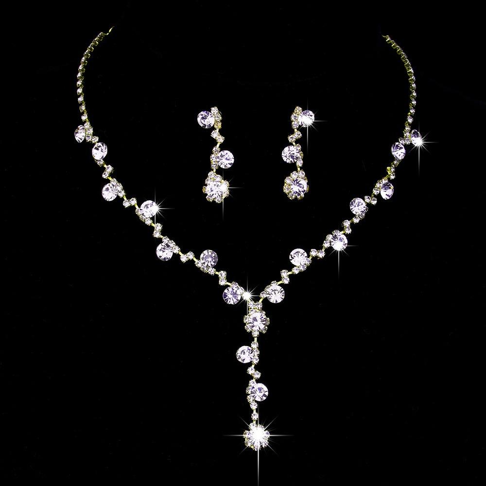 Sunflower Rhinestone Pearl Necklace Earrings Bracelet Three-piece Set, Wedding Accessories