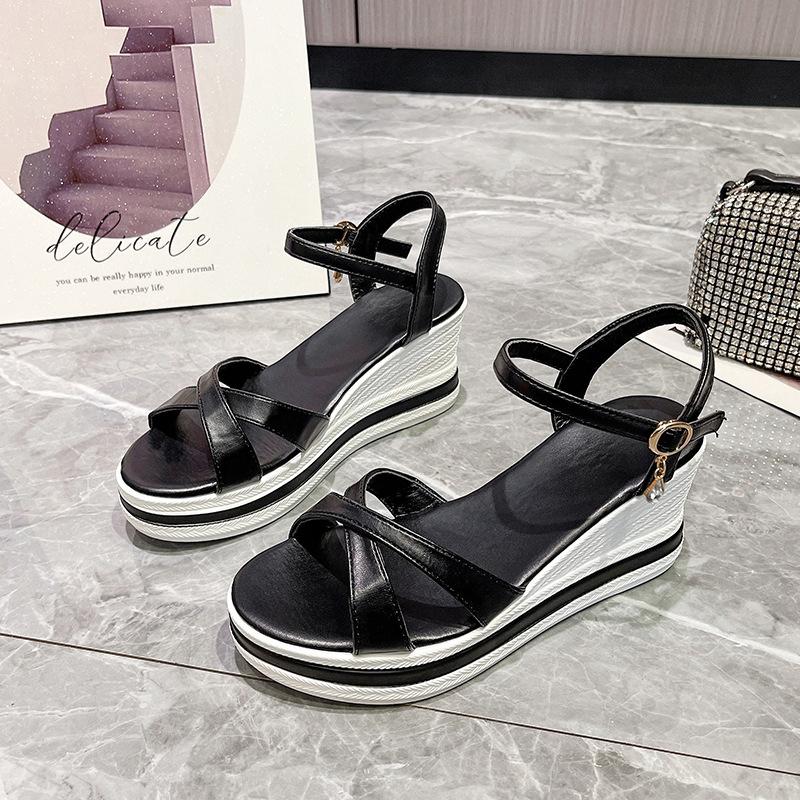 Thick-soled Wedge Heel Heightening Sandals Women's Summer 2025 Korean Version Tide with One-word Strap Comfortable and Lightweight Women's Shoes