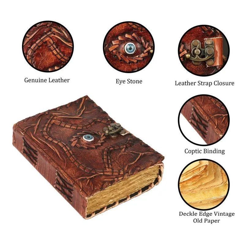 Кожаный журнал Deckle Edge Paper Гримуар «Третий глаз» Фокус-покус Книга заклинаний Старинный кожаный журнал Книга теней Викканский блокнот