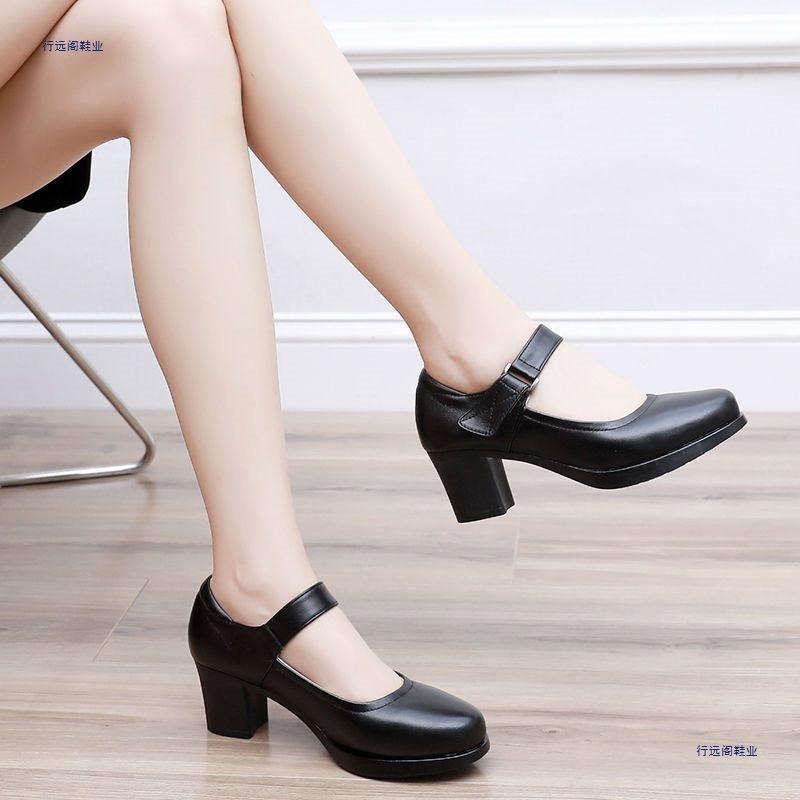Medium Heel Cheongsam Catwalk Shoes Round Head Thick Heel Women's Professional Work Shoes Beef Tendon Sole Single Shoes Mother