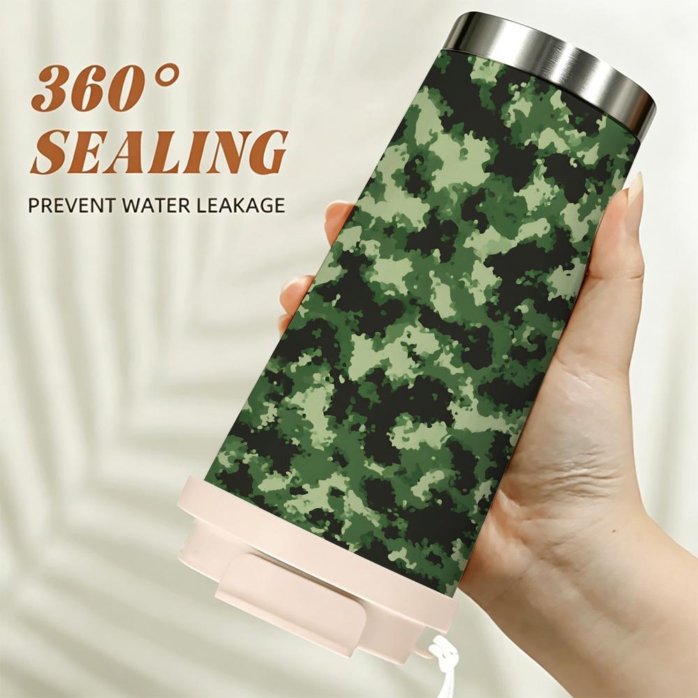 Camouflage Pattern Durable Stainless Steel Insulated Coffee Tumbler Reusable Vacuum Thermal Mug for Outdoor Camping Hiking Travel