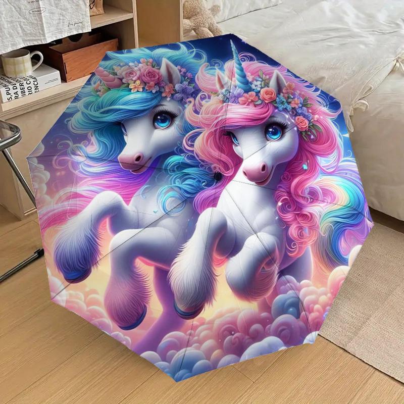 1pc Unicorn Fantasy Night Sky Umbrella with Plastic Handle,Suitable for All Seasons Home Travel Outdoor UmbrellaDD708