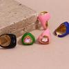 Korean Style Gemstone Heart Enamel Ring Stainless Steel Solid Color Ring  Men
