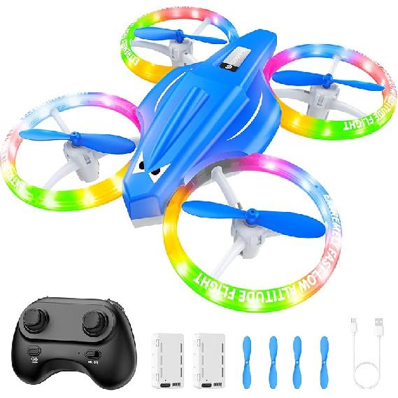 Drones for Kids With Cool Light, Kids Drone with 3D Flip, Altitude-Hold, Self-Rotation, Headless Mode, 3 Speed Modes, One-Click Take-off/Landing,