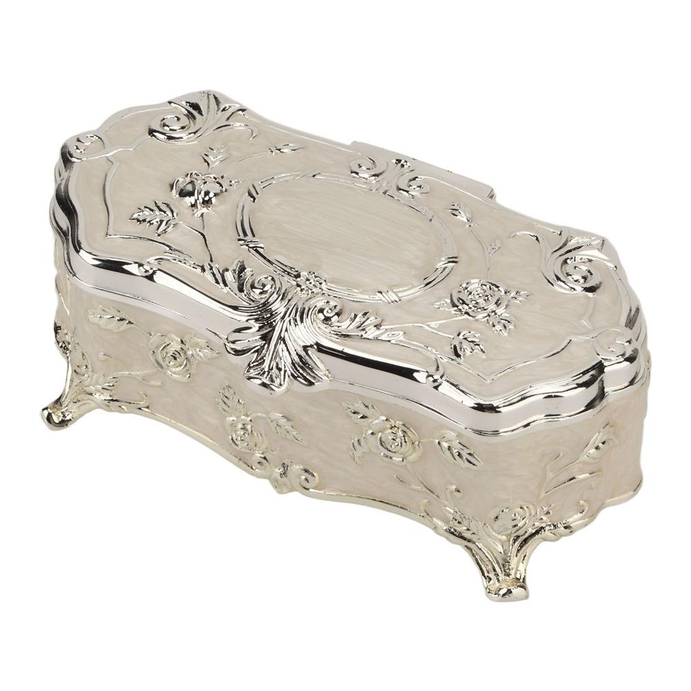 Embossed Jewelry Box Silver-White Trinket Box New Metal Storage Box Dining Table Storage