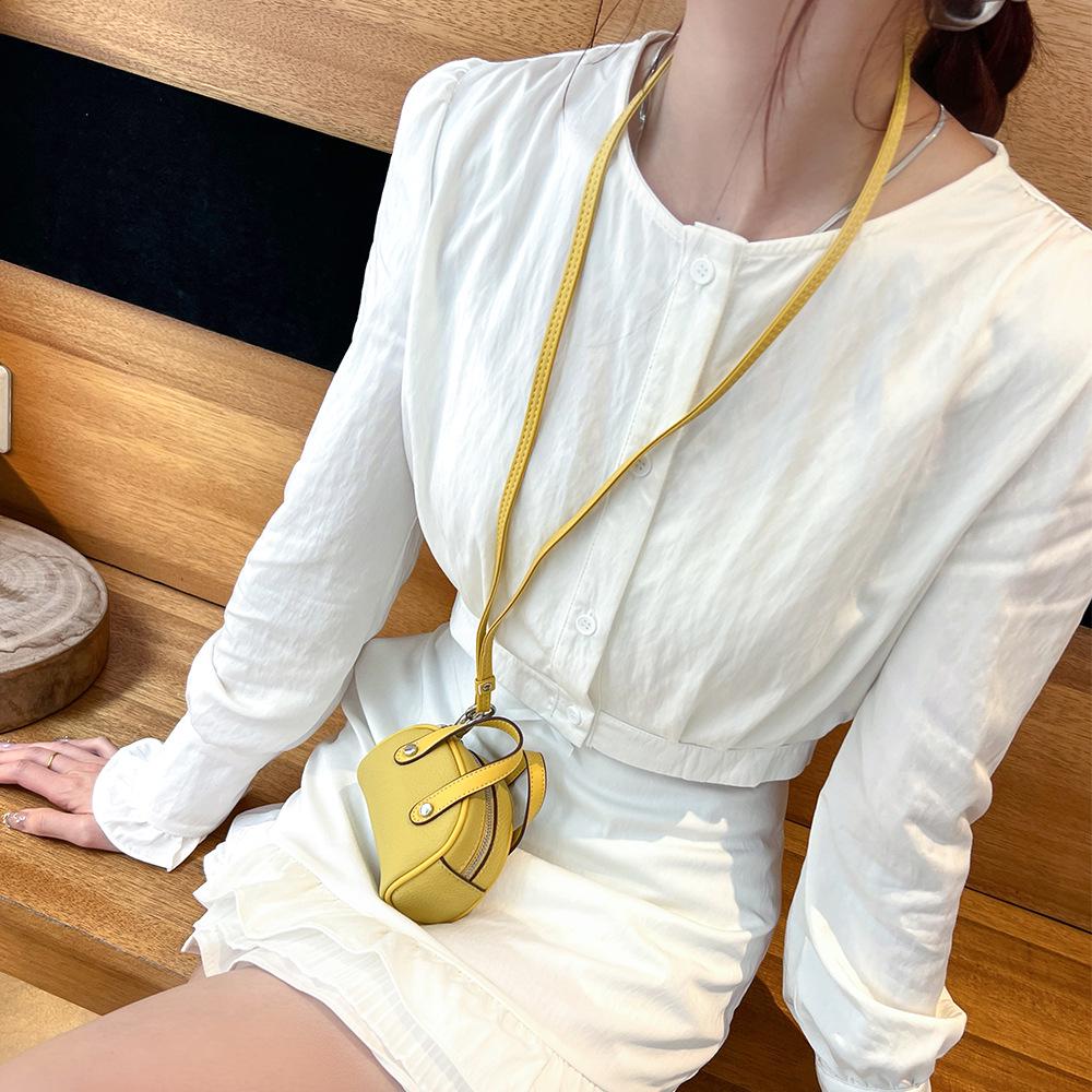 Мини-кошелек из натуральной кожи на шнурке - Женская сумочка для хранения помады в стиле боулинг