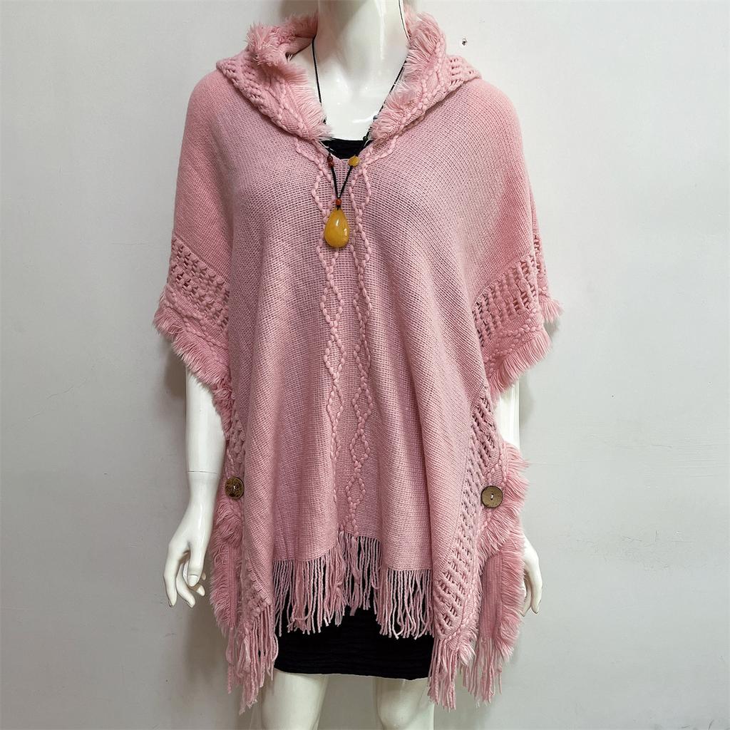 Shawl Spring, Autumn and Winter Oversized Sweater Button Hooded Cape Shawl