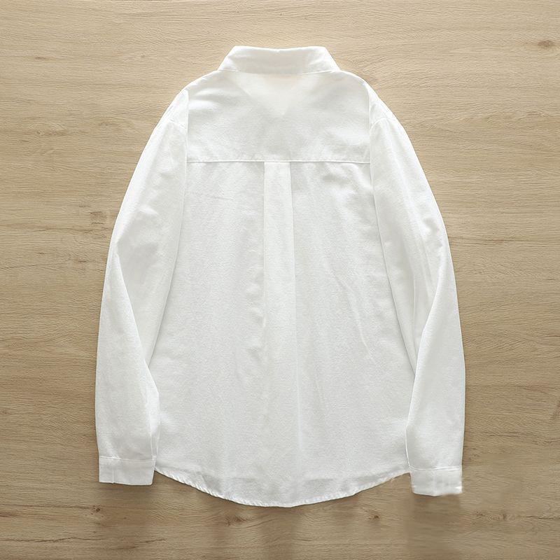 Мультфильм Вышивка Любовь Свободная Хлопковая Белая Рубашка Женская Длинные Рукава Нижняя Рубашка Tide