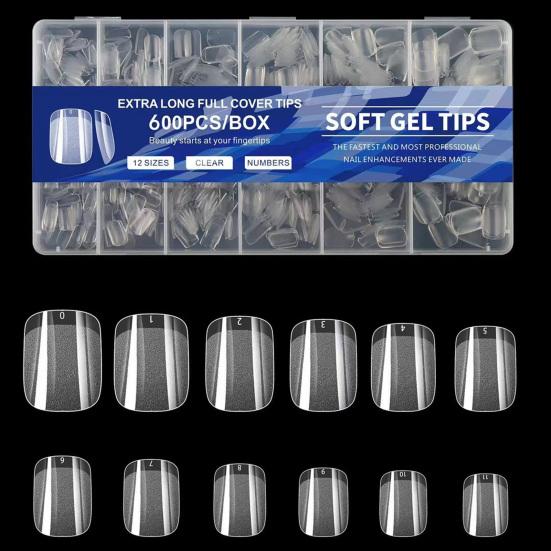 600 шт./кор. квадратные насадки для дизайна ногтей Ультратонкие прозрачные насадки для наращивания ногтей без складок с полным покрытием накладные ногти DIY маникюрные аксессуары для дома и салона
