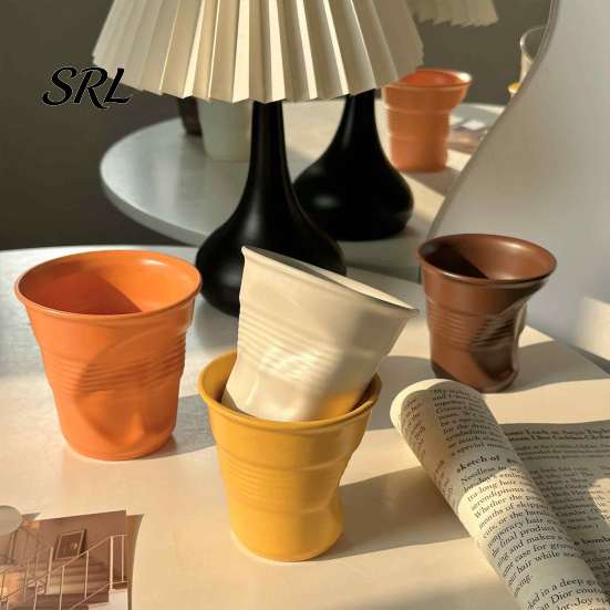 Ceramic Coffee Mug Irregular Pleated Water Cup, Simple Style Dopamine Solid Design Cup Color Mug, Decorative Teacup for Home And Office Chic Vessel