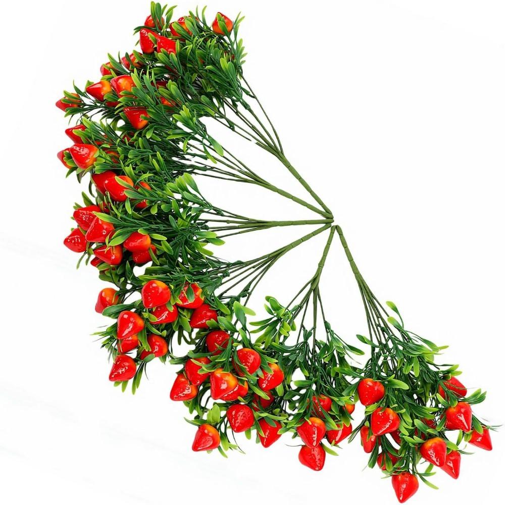 6 Pcs 12.6 Inch Artificial Strawberry Plant No Thorns Plastic Berry Floral Pick Home Decor
